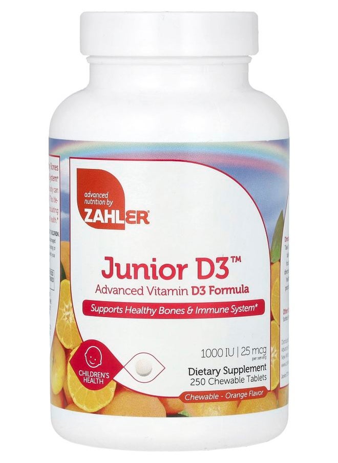 Zahler Junior D3 Advanced Vitamin D3 Formula Orange 25 mcg (1000 IU) 250 Chewable Tablets 