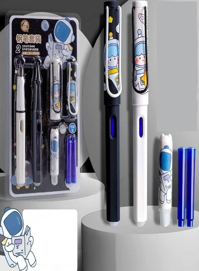 APCATIO Fountain Pen Blue ink for Students, Erasable Pen Set for School Stationery Gift for Kids, Birthday Return Gift, School Stationery Items for Kids (Black) - Image 4