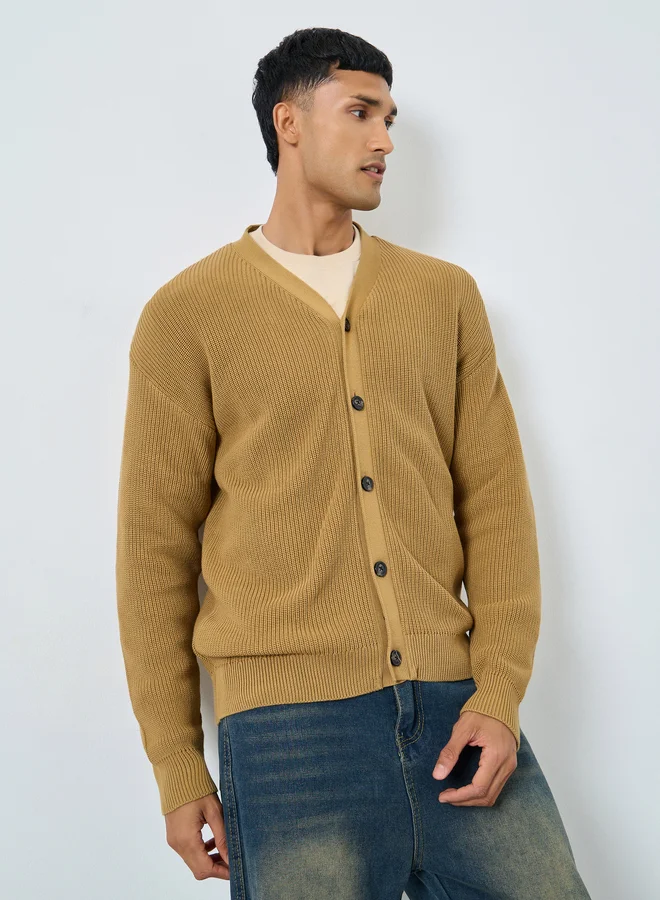 Styli  Front Buttoned Chunky Knit Cardigan for Men | Best Price UAE