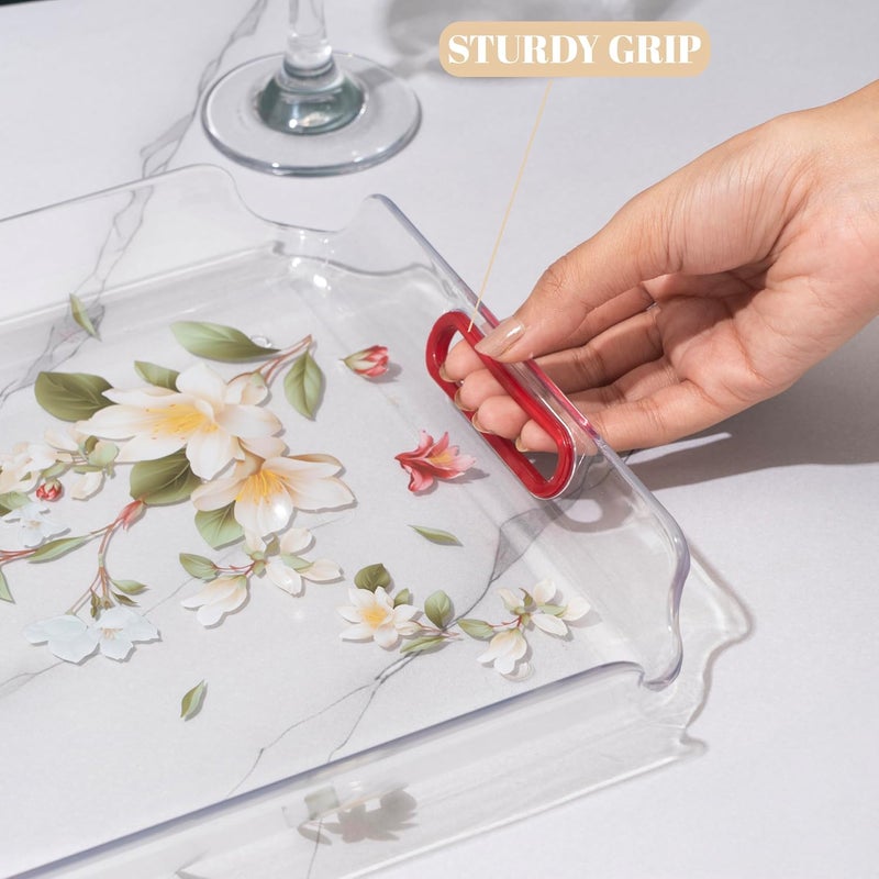 NAYASA Modern Plastic Rectangular Serving Tray Set of 3, Small, Medium & Large | Durable Multipurpose Kitchen Tray for Tea, Coffee, Snacks, Fruits & Desserts | Transparent Red - Image 3