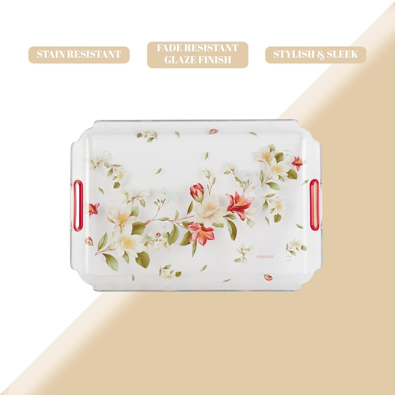 NAYASA Modern Plastic Rectangular Serving Tray Set of 3, Small, Medium & Large | Durable Multipurpose Kitchen Tray for Tea, Coffee, Snacks, Fruits & Desserts | Transparent Red - Image 4