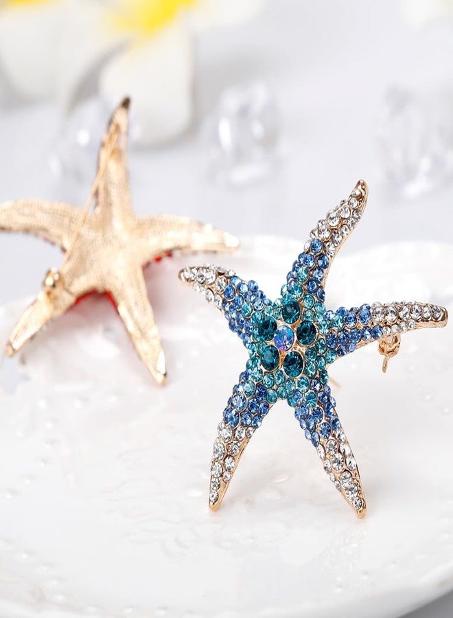 Buildcon Brooches for Women, Brooch Pin for Women, Sparkling Blue Starfish Design Saree Brooch for Traditional, Elegant Accessory for Dresses Blazers Bags Hats,Silver Brooch for Women - Image 2
