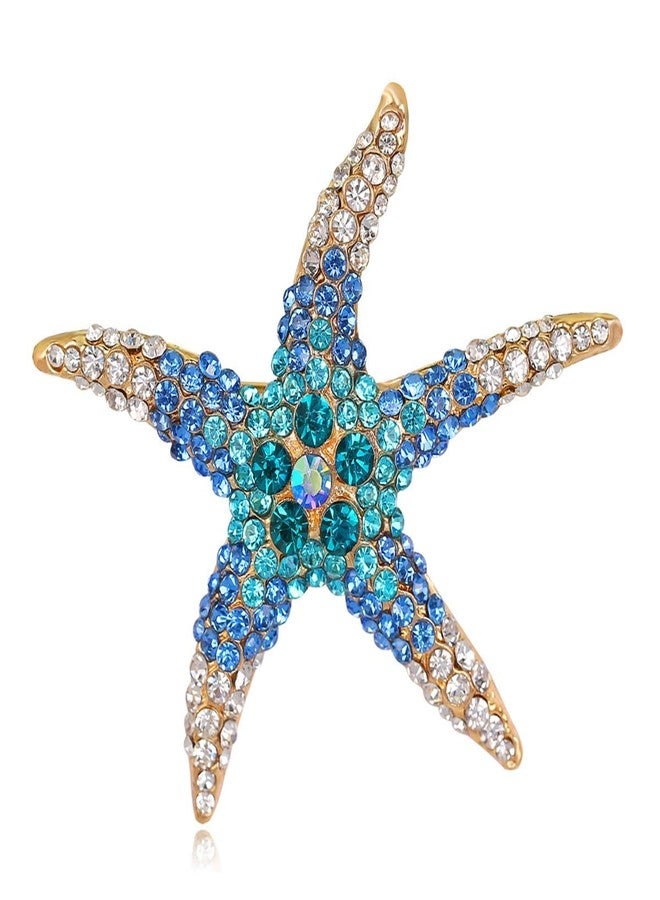 Buildcon Brooches for Women, Brooch Pin for Women, Sparkling Blue Starfish Design Saree Brooch for Traditional, Elegant Accessory for Dresses Blazers Bags Hats,Silver Brooch for Women - Image 1