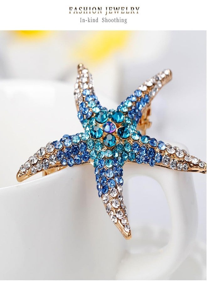 Buildcon Brooches for Women, Brooch Pin for Women, Sparkling Blue Starfish Design Saree Brooch for Traditional, Elegant Accessory for Dresses Blazers Bags Hats,Silver Brooch for Women - Image 3