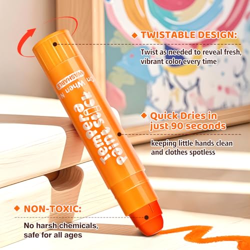 Ellinjan 144 Pcs Ellinjan Tempera Paint Sticks For Kids, 12 Classic Colors, Washable & Quick-Drying Twistable Solid Paint, Bulk Art Supplies for Drawing & Painting, Back to School Art Supplies for Kids Classroom - Image 4