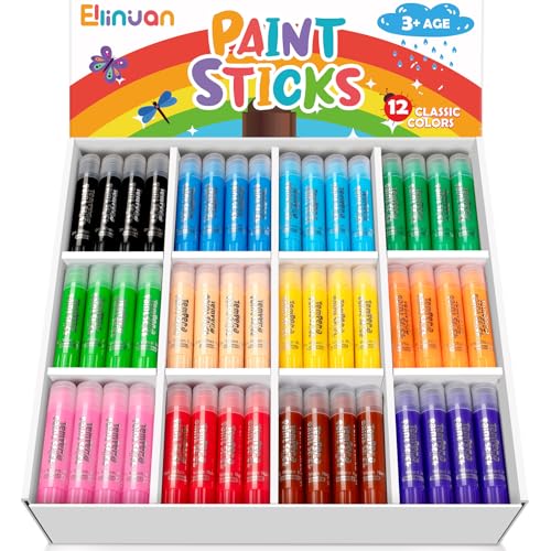 Ellinjan 144 Pcs Ellinjan Tempera Paint Sticks For Kids, 12 Classic Colors, Washable & Quick-Drying Twistable Solid Paint, Bulk Art Supplies for Drawing & Painting, Back to School Art Supplies for Kids Classroom - Image 1