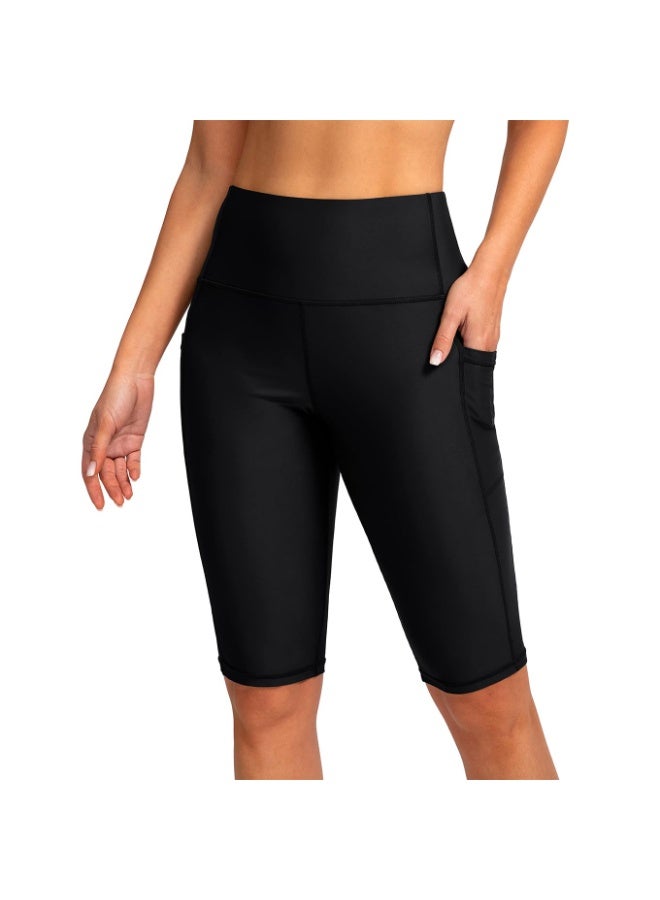 Women's High Waisted Swim Shorts with Pockets UPF50+ Long Board Swimming Shorts for Women with Liner - Image 1
