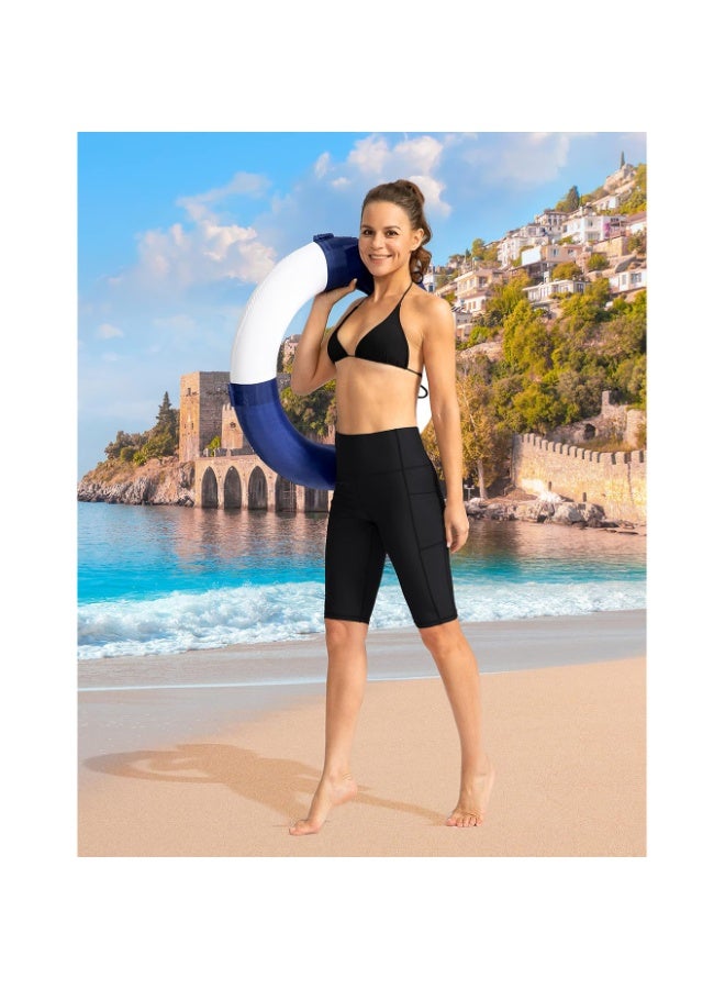 Women's High Waisted Swim Shorts with Pockets UPF50+ Long Board Swimming Shorts for Women with Liner - Image 2