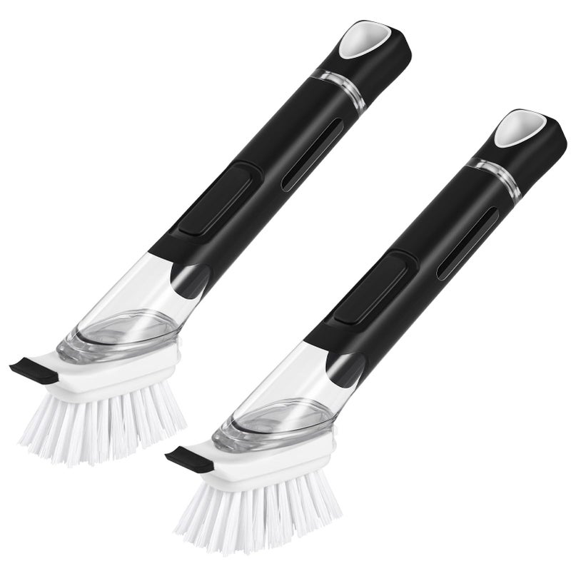 SUBEKYU Dish Brushes with Soap Dispenser Kitchen Dish Scrubber Brushes with Handle Dishwashing Cleaning Scrubbers for DishesPansPots Black 2Pack