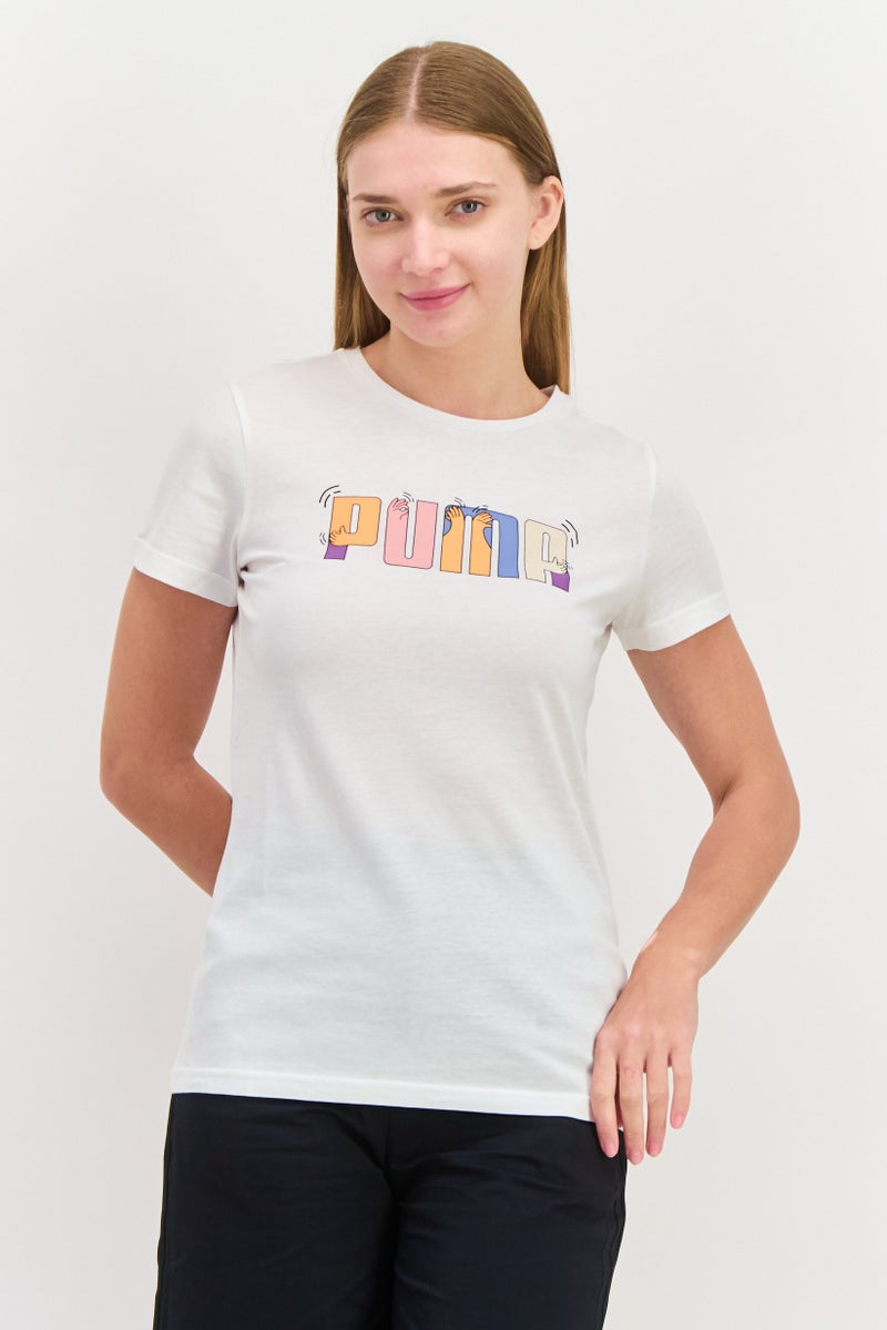 PUMA Women Sportswear Fit Short Sleeves Training Top, White Combo - Image 1