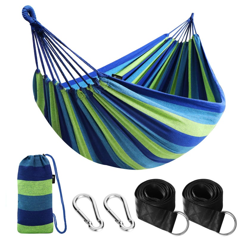 ANYOO Cotton Hammock Portable Camping Hammocks for Hanging Sturdy Garden Comfortable Fabric Hammock with Tree Straps Up to 660lbs with Travel Bag for Camping Outdoor/Indoor Patio Backyard - Image 1