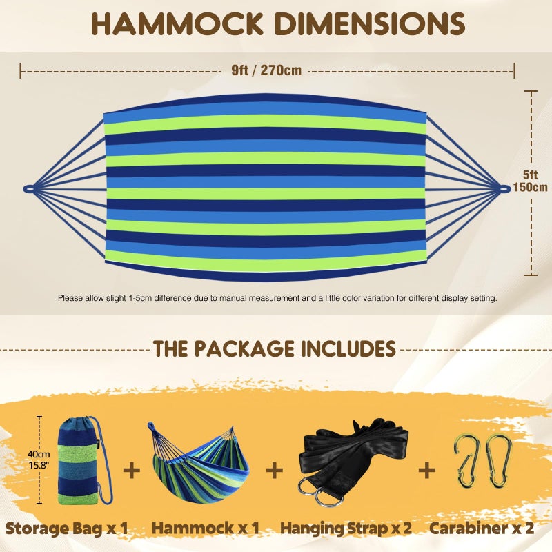 ANYOO Cotton Hammock Portable Camping Hammocks for Hanging Sturdy Garden Comfortable Fabric Hammock with Tree Straps Up to 660lbs with Travel Bag for Camping Outdoor/Indoor Patio Backyard - Image 2