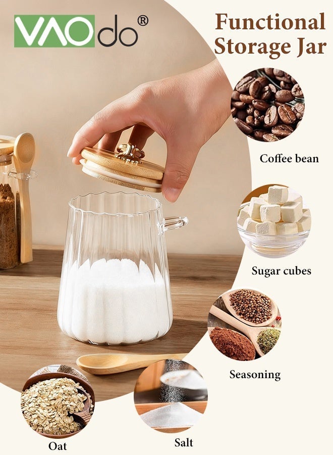 فاو دو 2 قطعة من أوعية السكر، حاوية سكر، علبة قهوة زجاجية، وعاء محكم الغلق لتخزين الطعام مع غطاء وملعقة، وعاء حلوى، ملحقات بار القهوة، تخزين حبوب البن المجففة المخروطية - Image 5