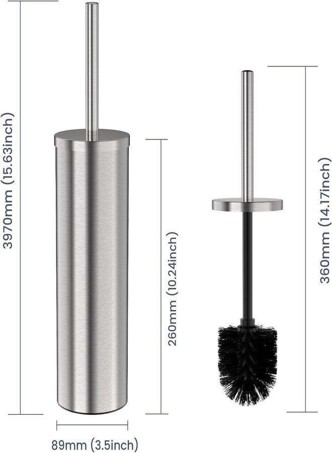 DOWRY Stainless Steel Toilet Bowl Brush and Holder for Bathroom, Deep Cleaning Toilet Brush and Holder Set with Long Handle, Hidden Toilet Bowl Brush with 2 Heads,Modern Decor Nickel Round 2PCS - Image 2