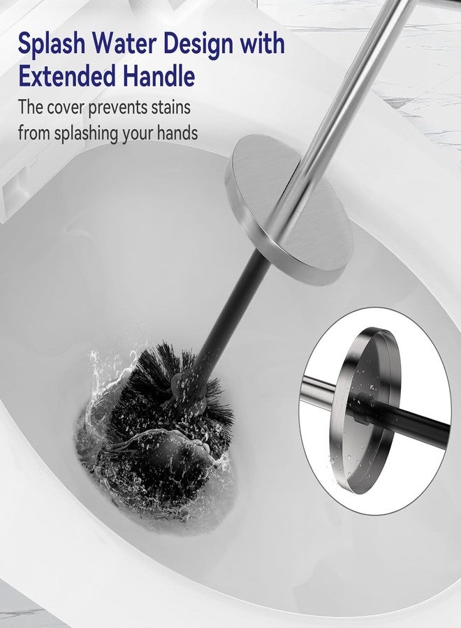 DOWRY Stainless Steel Toilet Bowl Brush and Holder for Bathroom, Deep Cleaning Toilet Brush and Holder Set with Long Handle, Hidden Toilet Bowl Brush with 2 Heads,Modern Decor Nickel Round 2PCS - Image 4