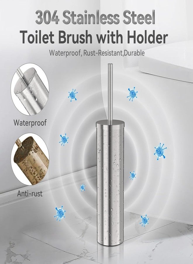 DOWRY Stainless Steel Toilet Bowl Brush and Holder for Bathroom, Deep Cleaning Toilet Brush and Holder Set with Long Handle, Hidden Toilet Bowl Brush with 2 Heads,Modern Decor Nickel Round 2PCS - Image 5