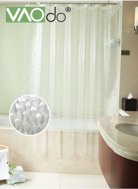 Cobblestone Pattern Waterproof Bath Curtain Mold and Mildew Resistant Plastic Shower Curtain with 12 Plastic Hooks 1.8*1.8M