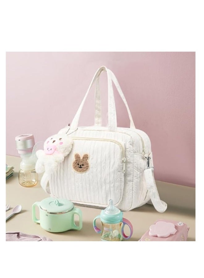 Diaper Bag Tote for Baby Girl Mommy Bag Quilted Cotton Baby Diaper Bag Travel Diaper Multifunction Maternity Bag Travel Storage Bag Diaper Tote Bag without Doll - Image 3