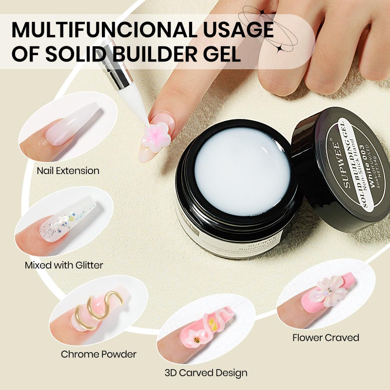 Supwee Solid Sculpture Builder Gel, 3D Nail Gel Milky White Non-Stick Hand Nail Extension Gel for Carving Patterns Decoration Nail Art Emboss Hard Gel for Nails Mnicure DIY at Home 14g(0.49 oz) - Image 2
