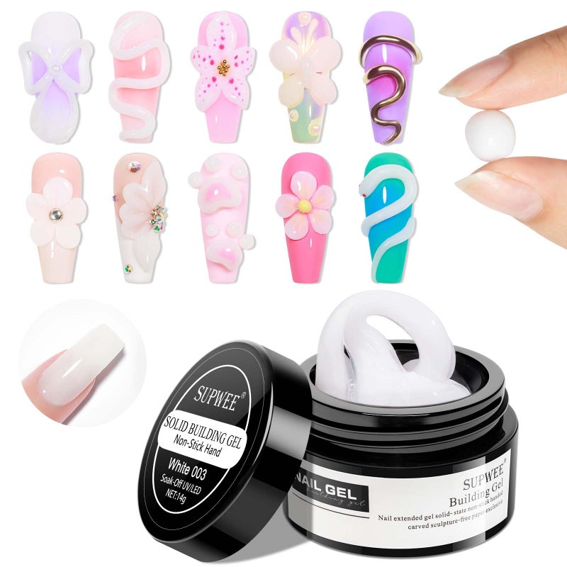 Supwee Solid Sculpture Builder Gel, 3D Nail Gel Milky White Non-Stick Hand Nail Extension Gel for Carving Patterns Decoration Nail Art Emboss Hard Gel for Nails Mnicure DIY at Home 14g(0.49 oz) - Image 1