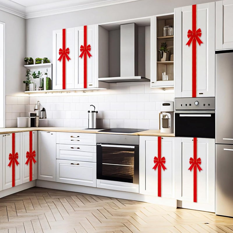 Canlierr 2 قطع شريط باب خزانة عيد الميلاد مع رباط كبير أحمر 8 × 80 شريط كتان مع حافة ذهبية زينة باب أمامي لمناسبات عيد الميلاد واحتفالات الحفلات - Image 4