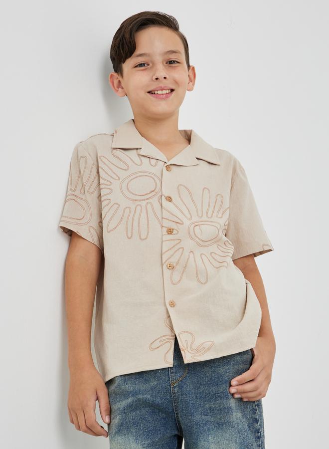Styli Styli Embroidered Resort Collar Short Sleeve Shirt  - Image 1