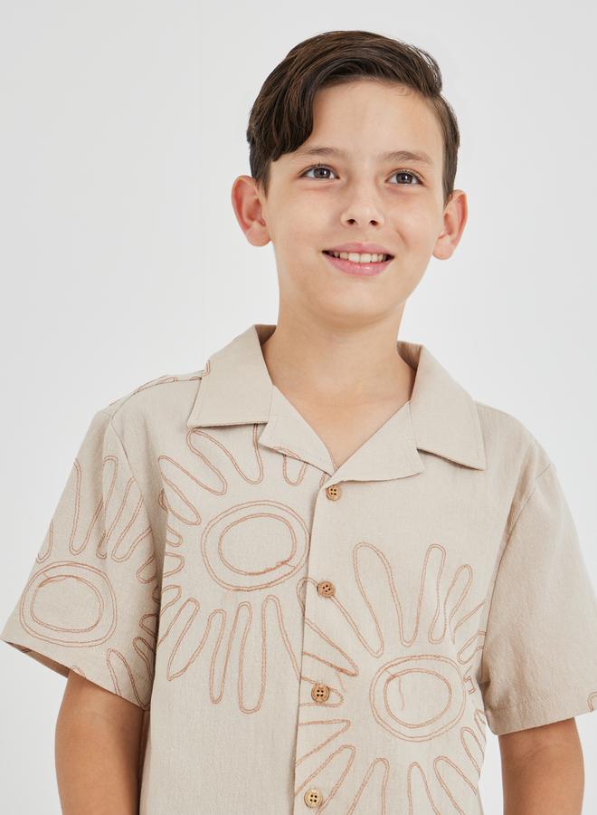 Styli Styli Embroidered Resort Collar Short Sleeve Shirt  - Image 3