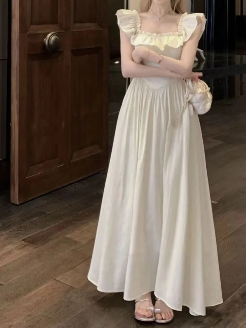 أوجيدر Cream Maxi Dress With Ruffle Detail