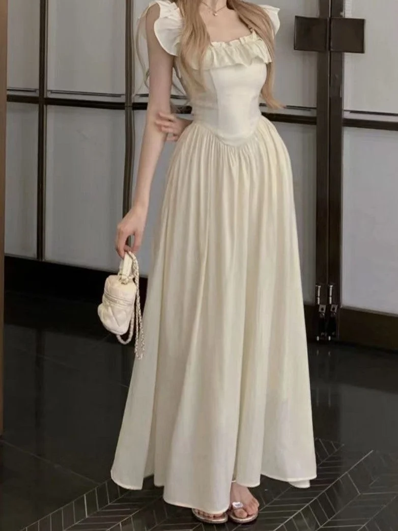 أوجيدر Cream Maxi Dress With Ruffle Detail