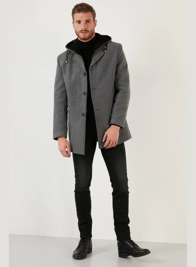 Buratti Buratti Removable Hooded Grey Slim Fit Cashmere Coat Men's COAT 5841013