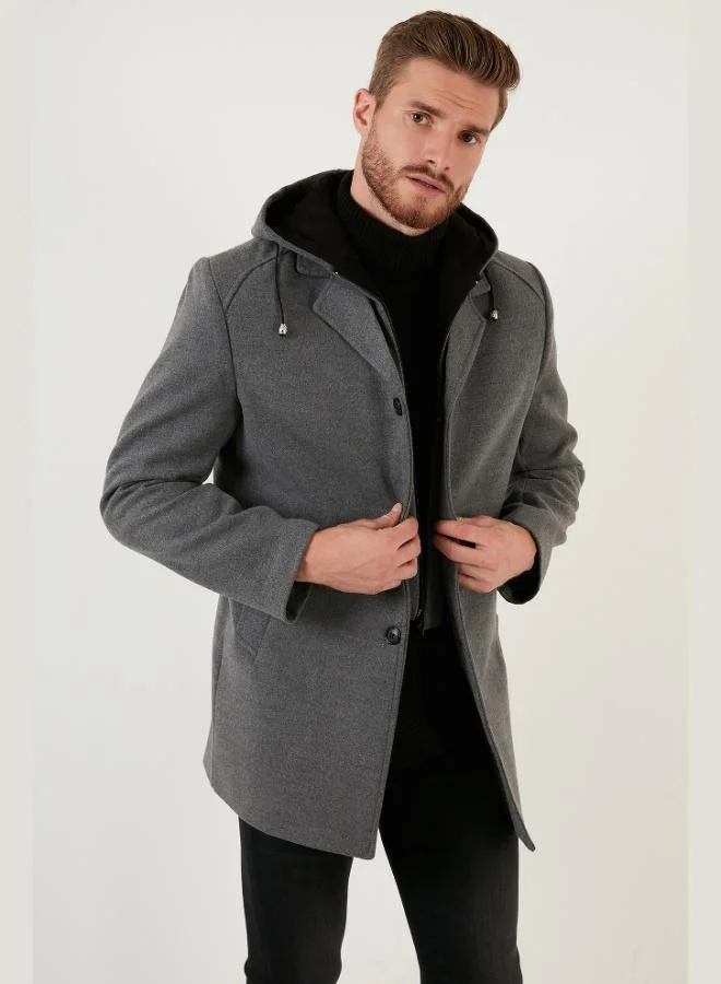 Buratti Buratti Removable Hooded Grey Slim Fit Cashmere Coat Men's COAT 5841013