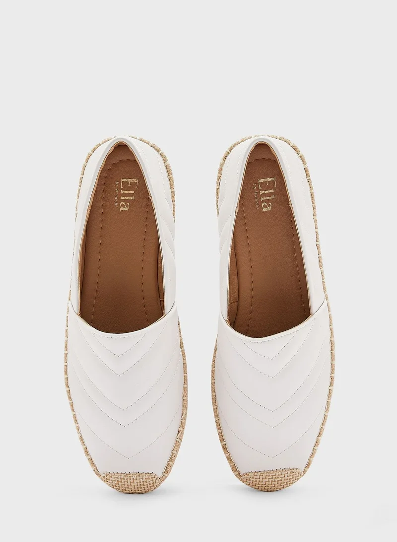 Ella White Zig Zag Quilted Flat Espadrille for Women | Best Price UAE