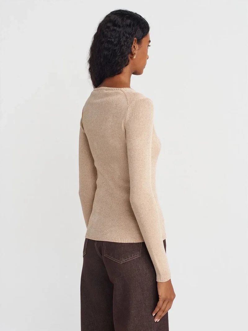 ديلفين Dilvin Women's Slim Fit V-Neck Ribbed Sweater