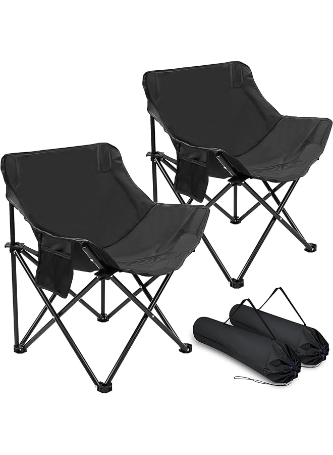 PROMASS Foldable Camping Chair Set of 2, Portable Folding Beach Chair Multi-Purpose Camping Chair for Adult, Outdoor Chair Supports 330 Lbs with Carry Bag, Large Lawn Chair for Outdoors, Picnic, Beach, Travel