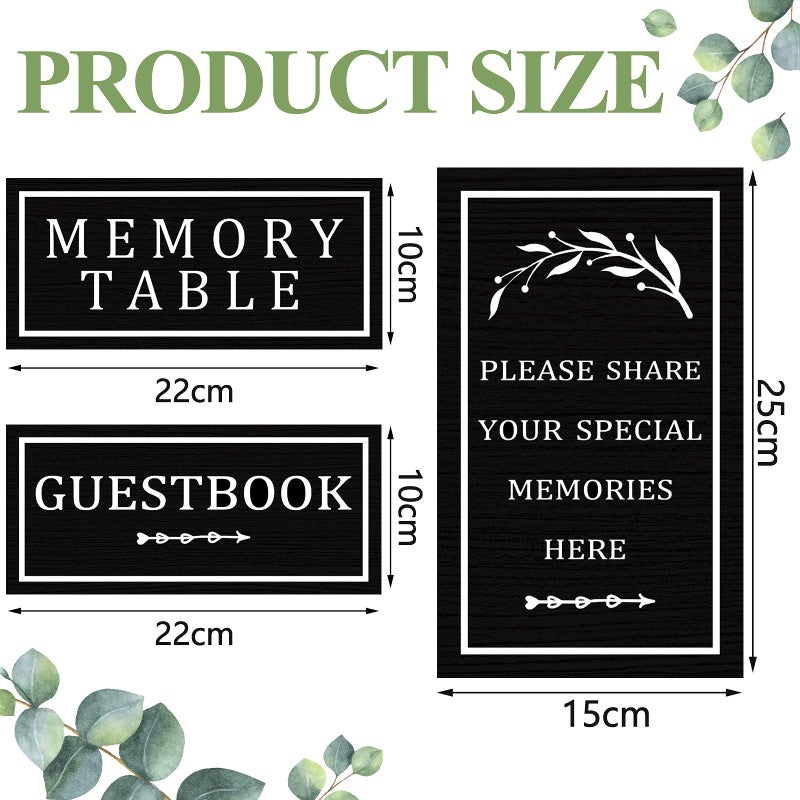 Chinco 3 PCS Celebration of Life Decoration Wooden Funeral Table Signs Wood Share Memory Sign Guest Book Funeral Memorial Table Condolence(Black) - Image 2