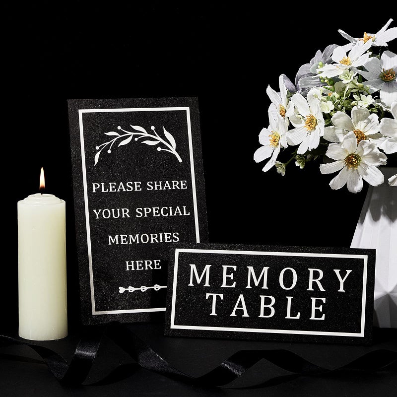 Chinco 3 PCS Celebration of Life Decoration Wooden Funeral Table Signs Wood Share Memory Sign Guest Book Funeral Memorial Table Condolence(Black) - Image 4
