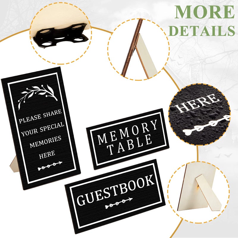 Chinco 3 PCS Celebration of Life Decoration Wooden Funeral Table Signs Wood Share Memory Sign Guest Book Funeral Memorial Table Condolence(Black) - Image 3