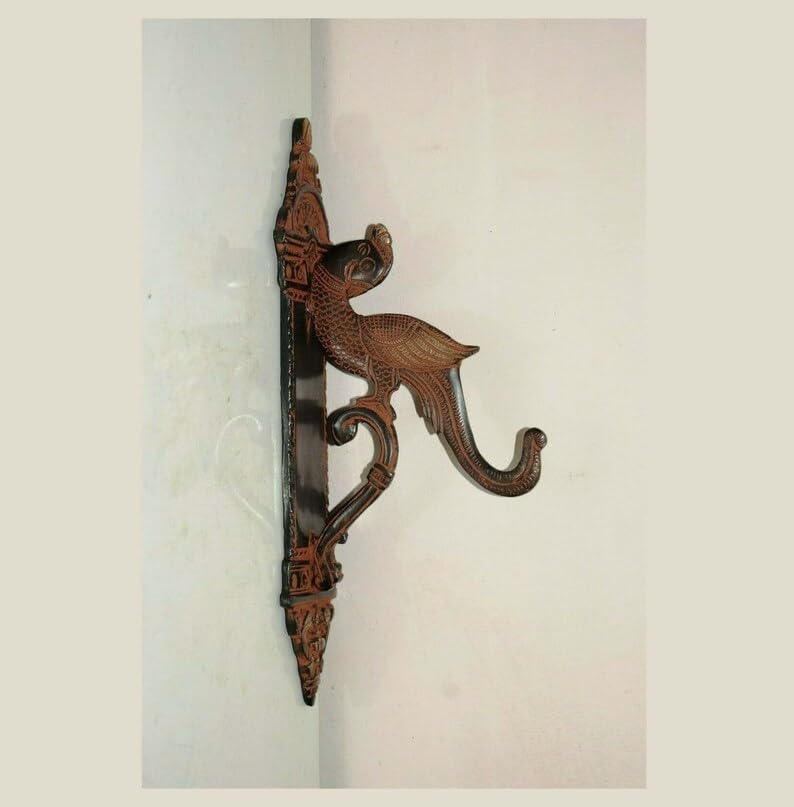 Das Traders Brass Parrot Wall Hook | Echo Bird Wall Towel Hanger | Peacock Shape Bathroom Wall Decor Antique red Colour for Home and mandir - Image 1
