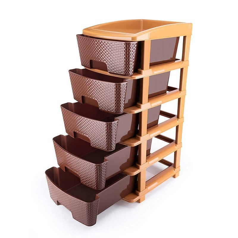 Rasvesh Plastic Modular Drawer Storage Chest Of Drawers Organizer Storage Box Large Stomo Racks For Multipurpose Antislip Shoes Organizers Brown Color 5 Layer - Image 1