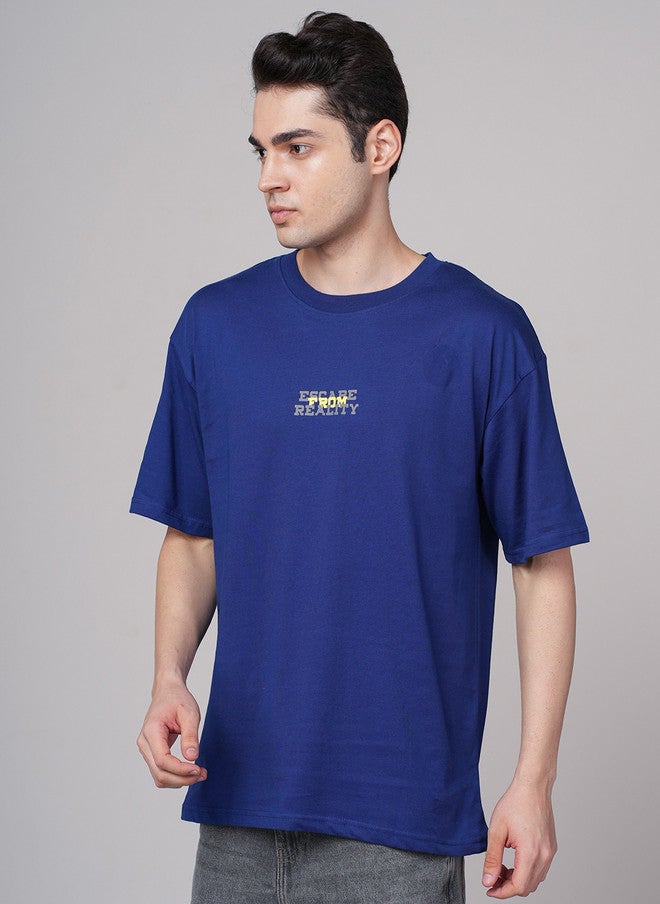 OUTLAWS Graphic Printed Round Neck Cotton Oversized T-shirt in Blue - Image 3