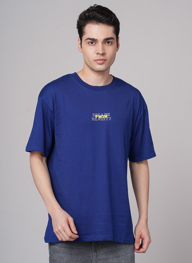 OUTLAWS Graphic Printed Round Neck Cotton Oversized T-shirt in Blue - Image 1