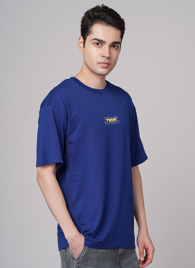 OUTLAWS Graphic Printed Round Neck Cotton Oversized T-shirt in Blue - Image 4