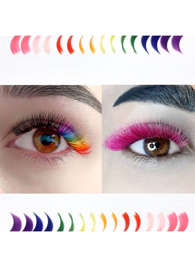 MERETON 16 Rows Colored Lash Extensions White Pink Red Golden Yellow Green Blue Purple Mix Color 0.07mm D Curl Color Lashes Extension Individual Single Classic Eyelash Extensions(0.07 D 14mm) - Image 3