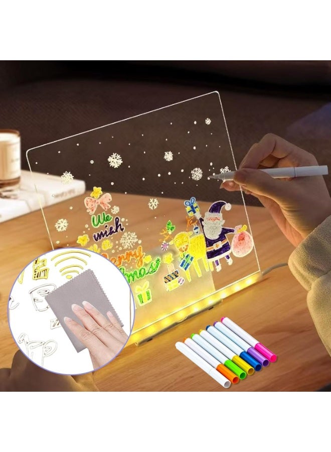 لوحة ملاحظات LED مع حامل و7 الوان، لوحة رسائل مضيئة، لوح رسم LED اكريليك شفاف، للاطفال، مفكرة تنظيف بالمسح، لوحة كتابة، لوحة مذكرات للمكاتب والمتاجر والمنازل (20 × 30 سم) - Image 2