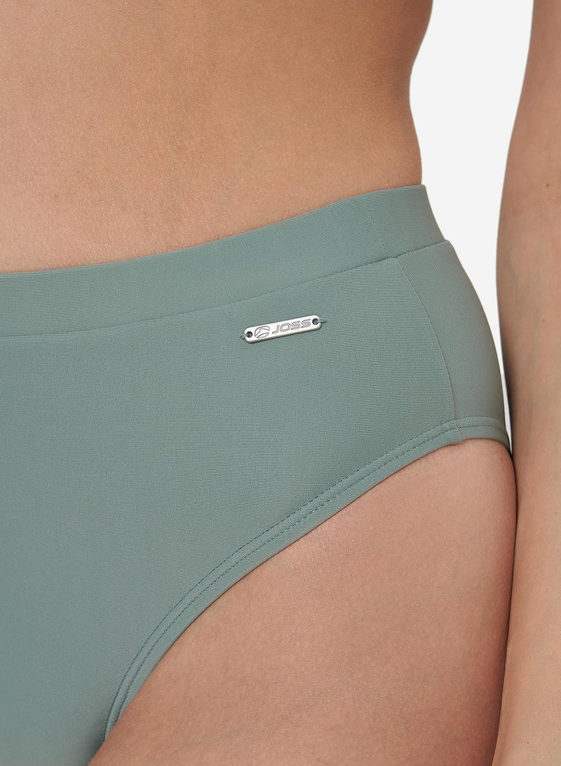 Joss Women's Olive High-Waisted Bikini Bottom – Creora Highclo Fabric, Chlorine-Resistant, Comfortable Fit for Pool & Beach - Image 2