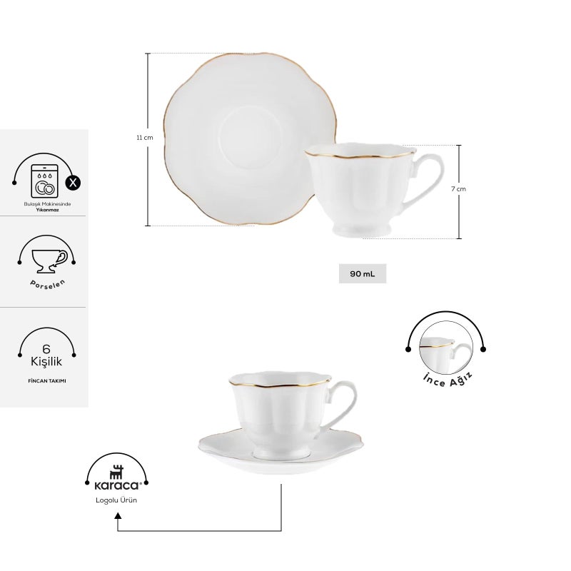 KARACA Ã‡an Turkish Coffee Cup Set for 6 People - 12 Piece Cups with Saucers - Small Porcelain Espresso Set - Ideal for Serving Greek, Arabic Coffee (3 fl oz) - Image 3