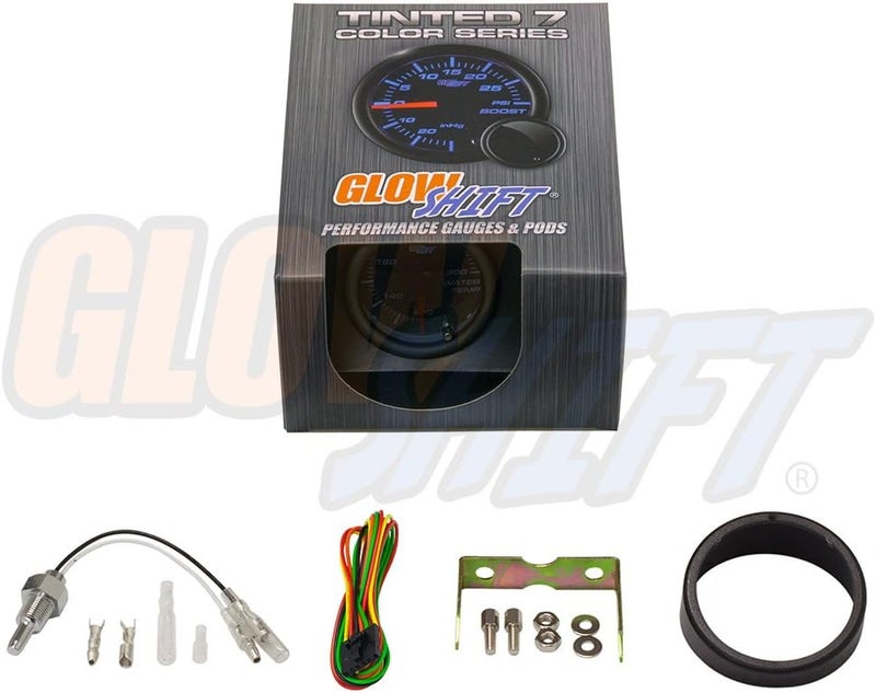 GLOWSHIFT Tinted 7 Color 300F Water Coolant Temperature Gauge Kit - Includes 1/8-27 NPT Electronic Sensor & Wiring - Multi-Color Display - Black Dial - Smoked Lens - for Car & Truck - 2-1/16" 52mm - Image 5