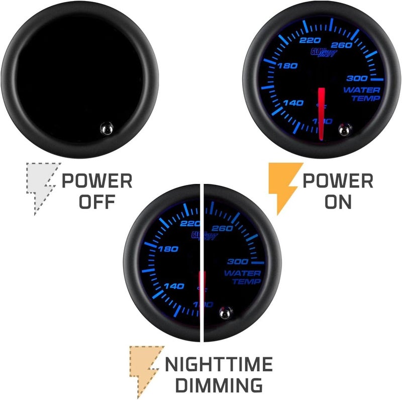 GLOWSHIFT Tinted 7 Color 300F Water Coolant Temperature Gauge Kit - Includes 1/8-27 NPT Electronic Sensor & Wiring - Multi-Color Display - Black Dial - Smoked Lens - for Car & Truck - 2-1/16" 52mm - Image 4