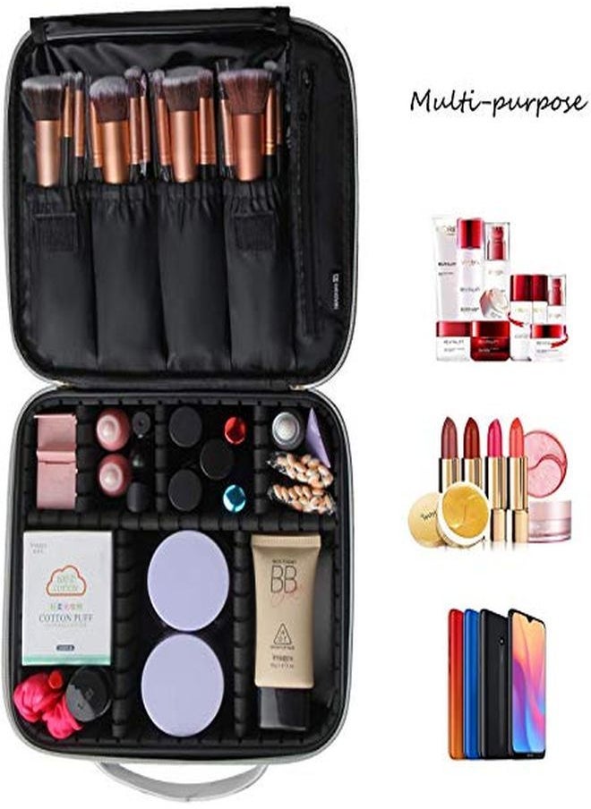 INOVERA (LABEL) - Pu Professional Cosmetic Makeup Kit Storage Organizer Travel Toiletry Vanity Bag With Adjustable Compartment, 26L X 23B X 9H Cm (White Marble) - Image 1