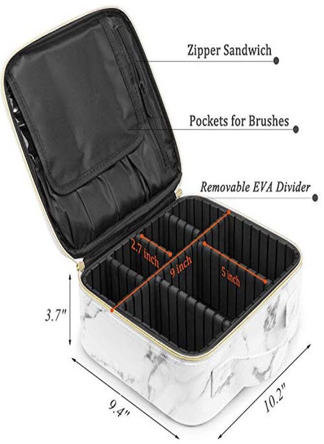 INOVERA (LABEL) - Pu Professional Cosmetic Makeup Kit Storage Organizer Travel Toiletry Vanity Bag With Adjustable Compartment, 26L X 23B X 9H Cm (White Marble) - Image 1